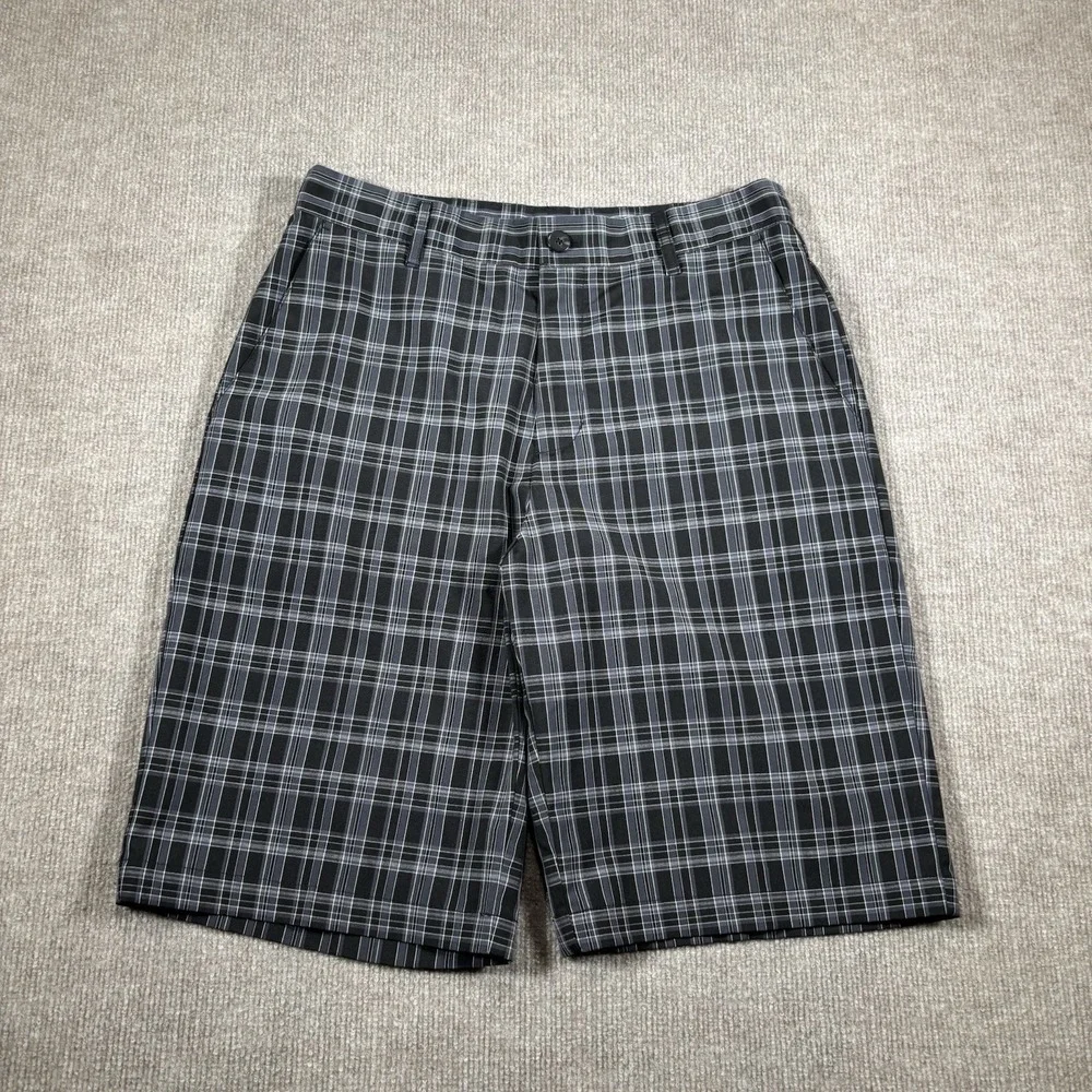 Adidas Shorts Mens Size 30 Black Plaid Performance Golf‎ Chino Embroidered Logo